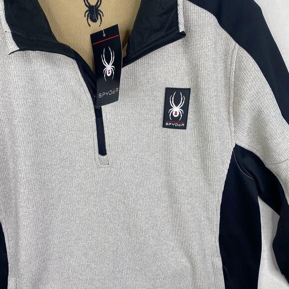 NWT Spyder Cream Quarter-Zip Pullover Men's Sweater Knit Zip Pockets Size Large - Picture 2 of 6